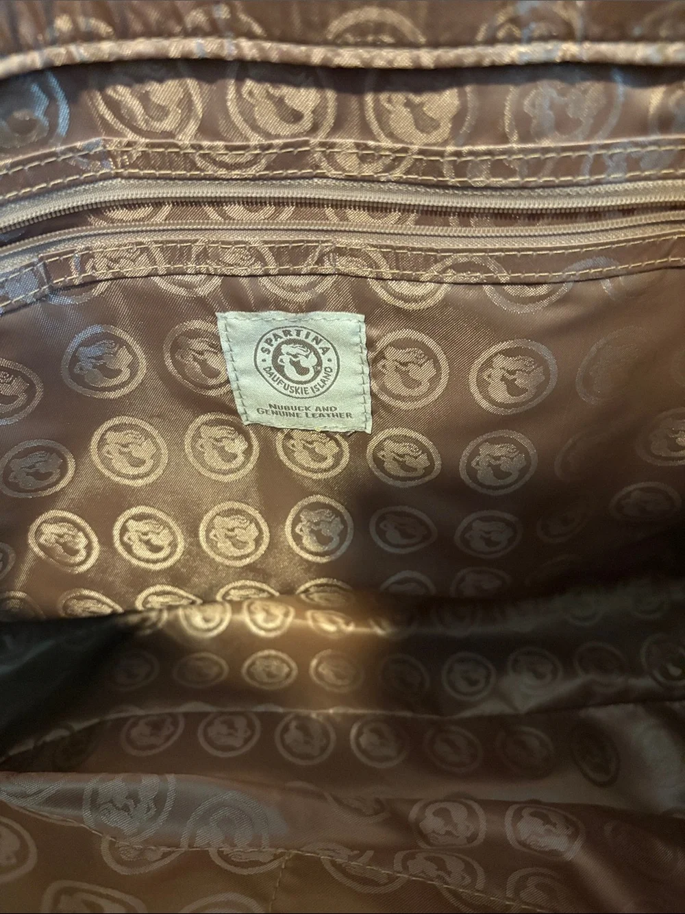 Spartina 449 Brown Monogram Lined Tote Interior